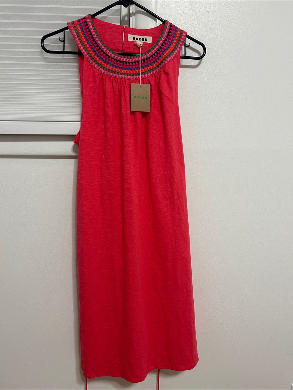 Boden Pink Sleeveless Embroidered Yoke Shift Dress